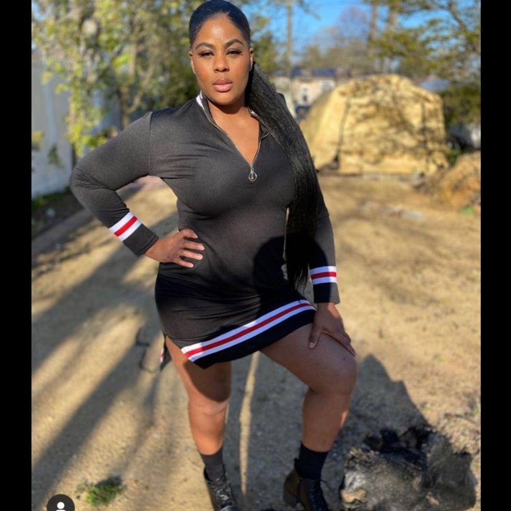 Black Zip-Up Striped Dress